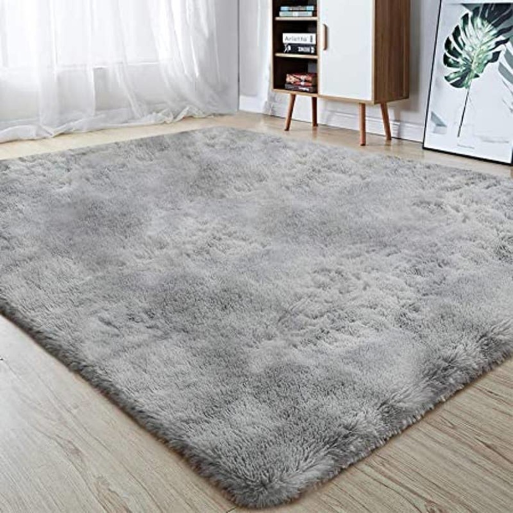 5x8 Area Rug, Fluffy Faux Fur, Grey, Non Slip, Fuzzy, Soft, Shaggy, Plush